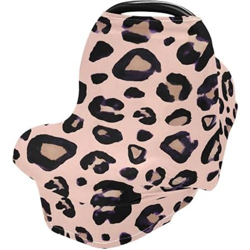 Leopard Print Cheetah Pink Nursing Cover Breastfeeding Scarf, Car Seat Covers for Babies Infant Stretchy Soft Breathable Multi-Use Cover Ups, Gift for Boys Girls