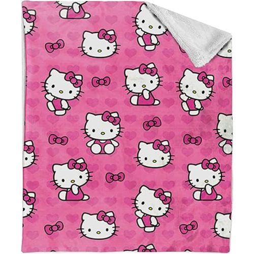 Northwest Hello Kitty Silk Touch Sherpa Throw Blanket, 40" x 50", I Love Pink