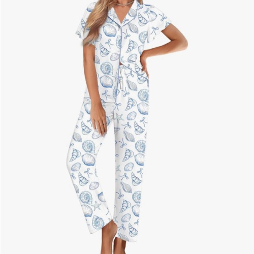 Ekouaer Pajamas for Women Set Button Up Sleepwear Cute Pjs Ruffle Sleeve Notch Collar Loungewear with Long Pants S-XXL