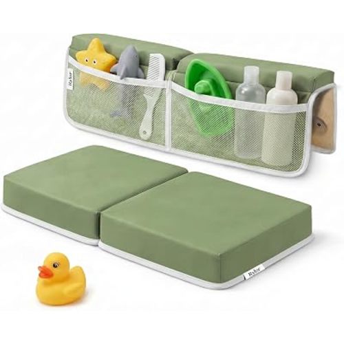 Rylor Premium Baby Bath Kneeler Mat & Elbow Rest Pad Set – Comfortable Bath Kneeler and Elbow Kneeling Rest Pad for Parents, Extra Long 26'', 2.4'' Thick, Non-Slip Support for Easy Bath Time (Green)