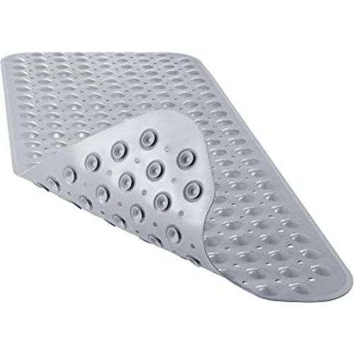 YINENN Bath and Shower Safety Mats 40x16 inch, Non Slip with Suction Cups for Bathroom Stall and Tub Floor, Extra Large and Machine Washable, Drain Holes Keep Bathtub Clean, Grey
