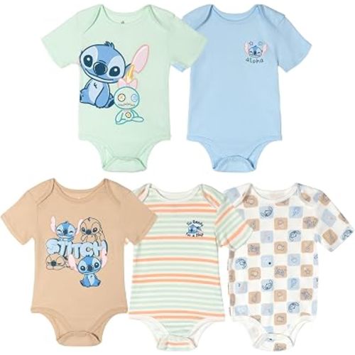 Disney Baby 5-Pack Short Sleeve Bodysuits Newborn to Infant