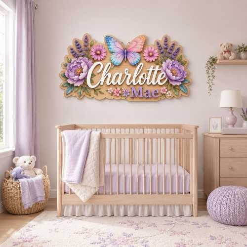 Custom Butterfly Floral Nursery Wall Decor, Peony Rose Lavender Butterfly Sign, Girl Room Decor, Baby Shower Gift, Butterfly Baby Girl Sign
