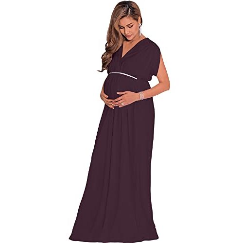 KOH KOH Womens 2026 Long Short Sleeve V-Neck Maternity Summer Flowy Gown Maxi Dress