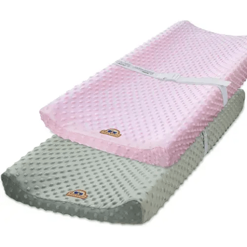 BlueSnail Ultra Soft Minky Dot Changing Pad Cover 2 Pack (Gray+Pink, 2 Pack)