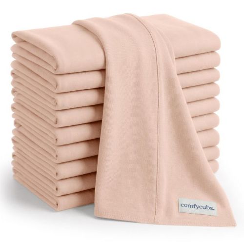 Comfy Cubs Baby Burp Cloths Set Pack of 10 - Large, 6-Layer, Ultra Absorbent Soft 100% Cotton for Infants - Blush