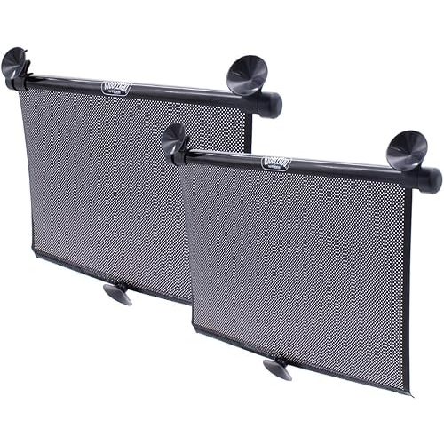 Toddleroo by North States - Extra Wide Car Window Shades for Baby: Car Shades for Side Windows - Retractable Pull-Down Roller - Black - 2-Pack