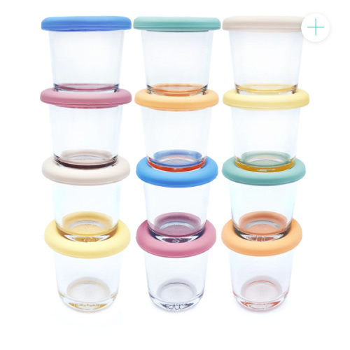 4oz Glass Baby Food Storage Jars | Food Grade Silicone Lids | Set of 12 | Neutral Colors
