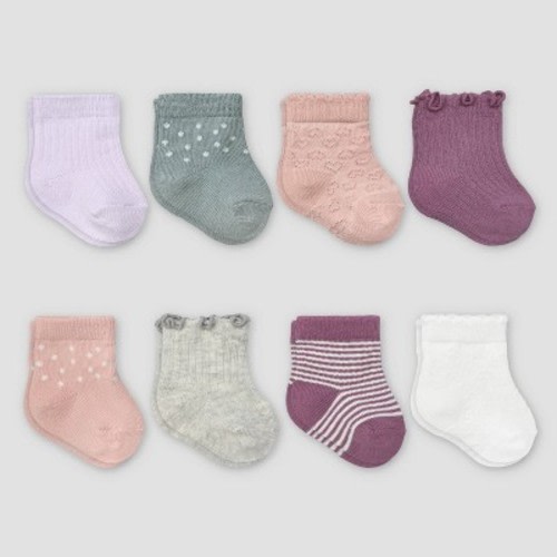 Carter's Just One You® Baby Girls' Crew Socks 8pk - Ivory/Purple/Pink 0-3M