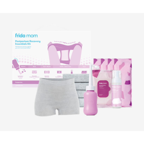 Frida Mom 11pc Postpartum Essentials Kit Gift Set, Hospital Bag Must Haves for New Mom, Includes 4 Disposable Postpartum Underwear, 4 Ice Maxi Pads, Perineal Healing Foam & 24 Pad Liners & Peri Bottle