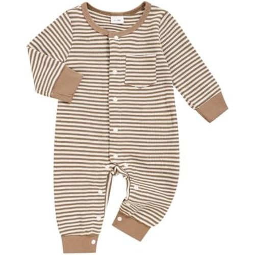 GRNSHTS Baby Boy Clothes Striped Waffle Baby Boy Fall Outfits Long Sleeve Newborn Boy Romper Infant Winter Bodysuit Jumpsuit