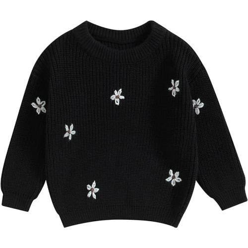 Mubineo Baby Girl Winter Clothes Cute Flower Sweater Crewneck Pullover Long Sleeve Knit Newborn Infant Sweaters