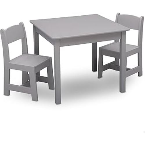 Delta Children MySize Kids Wood Table and Chair Set (2 Chairs Included) - Ideal for Arts & Crafts, Snack Time & More - Greenguard Gold Certified, Grey, 3 Piece Set