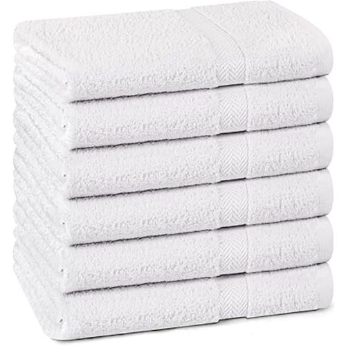 Towel and Linen Mart 100% Cotton White 6 Pack Bath Towel Set, Quick Dry, Super Absorbent, Light Weight, Soft Feel for Hotel, Spa and Bathroom (27 X 54) (White, 27 x 54 6 Pack)