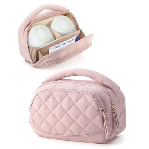 Wearable Breast Pump Bag Compatible with Momcozy, Medela and Eufy Pumps, Portable Pumping Bag with Handle for Work, Travel, and Family Use, Pink