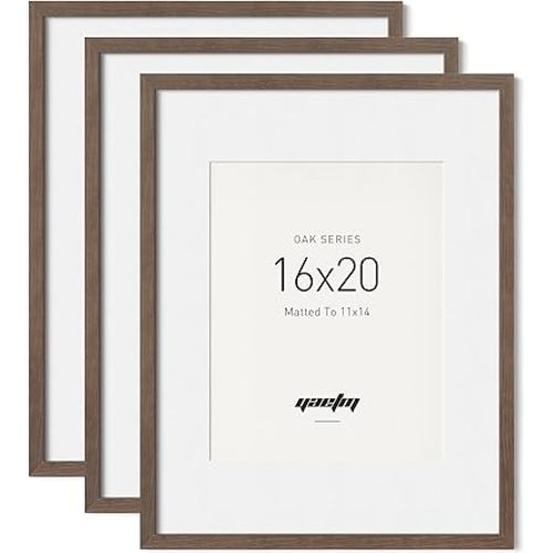 Yaetm 16x20 Picture Frame with Mat for 11x14 - Solid Walnut Wood 16 x 20 Frame for Poster & Art Print, Lightweight, Horizontal and Vertical Wall Hanging for Photo Gallery (3 Pack, Walnut)