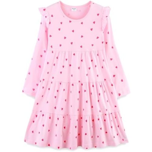 Bumeex Girl's Dresses Cotton Ruffle Sleeve Tiered Swing A-Line Cute Midi Casual Sundress