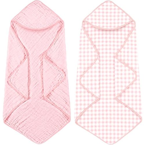 Hahafelt 2 Pack Muslin Hooded Baby Towels 100% Muslin Cotton, Pink