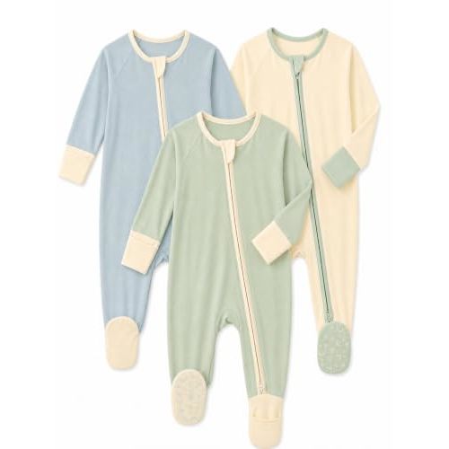 3 Packs Baby Footie Pajamas Viscose from Bamboo Sleepers 0-9 Months | 2-Way Zipper Onesie for Newborn Baby with Flexible Stretch and Tagless Comfort for Easier Diaper Changes