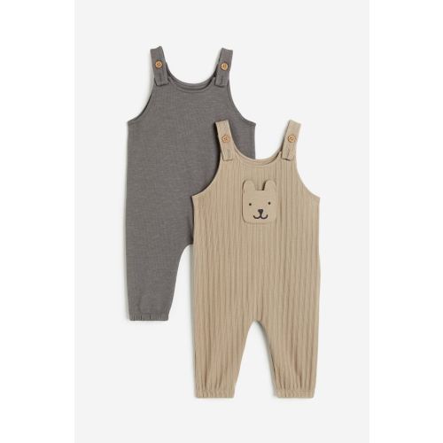 2-pack Cotton Overalls, Beige/bear