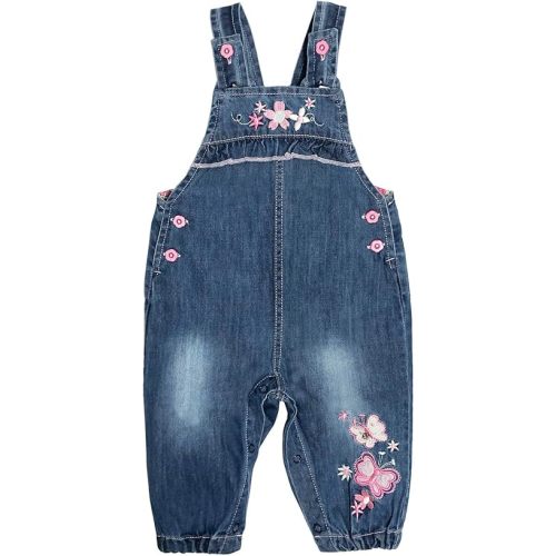 Peacolate 3months-3Years Baby Girls Denim Overalls Embroidery Bib Pants Jeans Jumpsuit