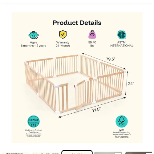 HARPPA Wooden Baby Gate Playpen | Non-Toxic Foldable DIY Adjustable Play Yard for Infants & Toddlers – Natural Finish Baby Fence for Small & Large Spaces