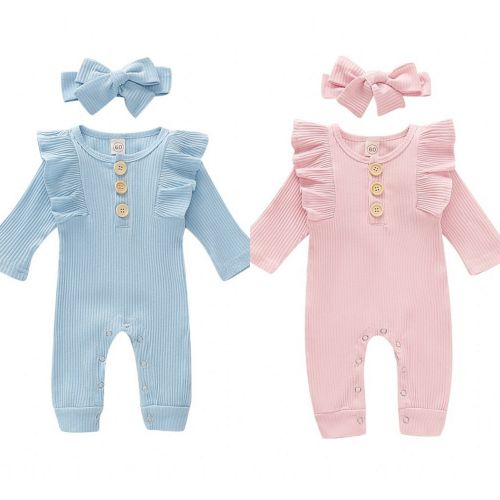 URMAGIC Newborn Baby Girls Ruffled Romper + Headband Outfits Clothes Set