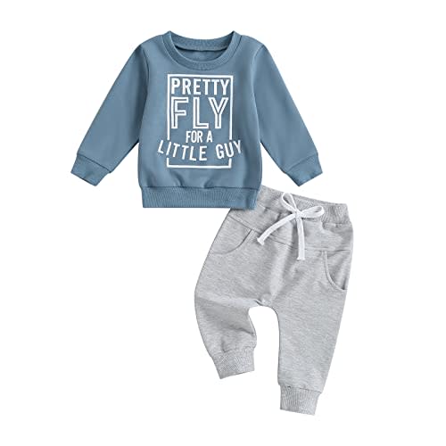 Molgkyo Toddler Baby Boy Fall Winter Clothes Long Sleeve Crewneck Letter Print Sweatshirt Tops Jogger Pants Sets 2Pcs Outfits