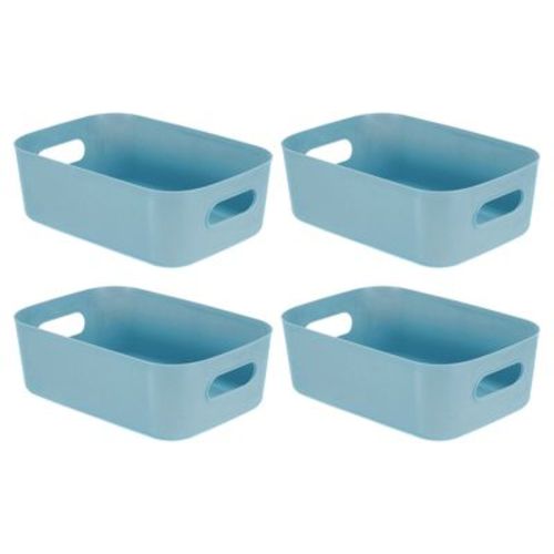 Unique Bargains Lidless Design Kitchen Bathroom Plastic Storage Bins 4 Pcs Blue 8.5 x 5.7 x 2.8 Inch