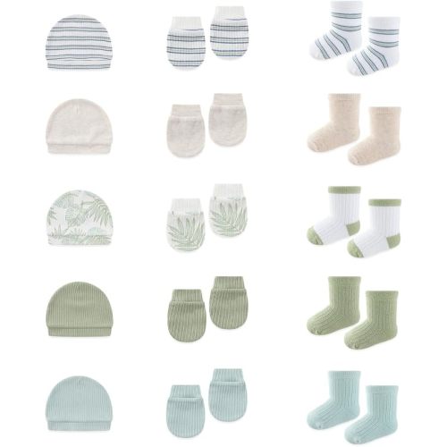 15 Pack Infant Hats Gloves Socks Unisex Baby Boy Girl Accessories Set Cotton New Born Caps Mittens