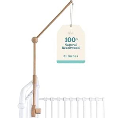 Baby Crib Mobile Arm Wooden Holder - Baby Mobile Hanger for Crib (31 inch, 100% Natural Beechwood) Strong Anti Slip - Nursery Decor & Gift Accessories (Original)