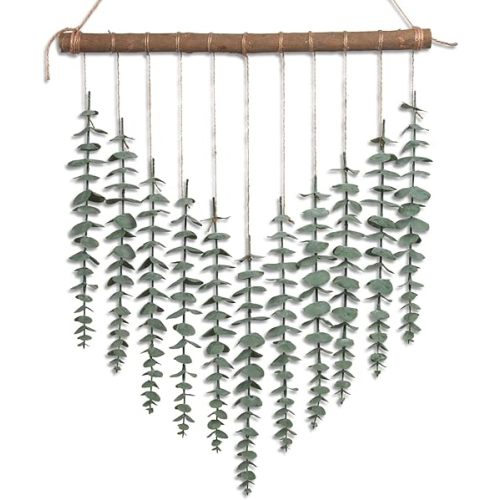 Artificial Hanging Eucalyptus Plant Wall Decor Fake Greenery Leaves Stems on 16.5in Stick Boho Rustic Nature Farmhouse Green Wall Art for Bathroom Bedroom Kitchen Nursery Office