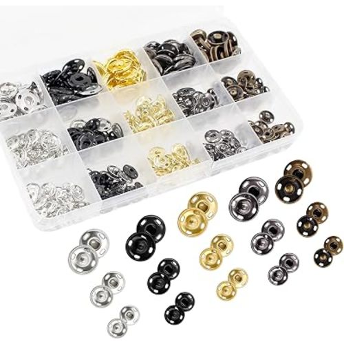 Sew-on Brass Snap Buttons, 150 Sets 10mm 12mm 15mm Fabric Snaps 5 Colors Fasteners Press Studs Buttons for Sewing Clothing DIY Craft (Basic 5 Color Series)