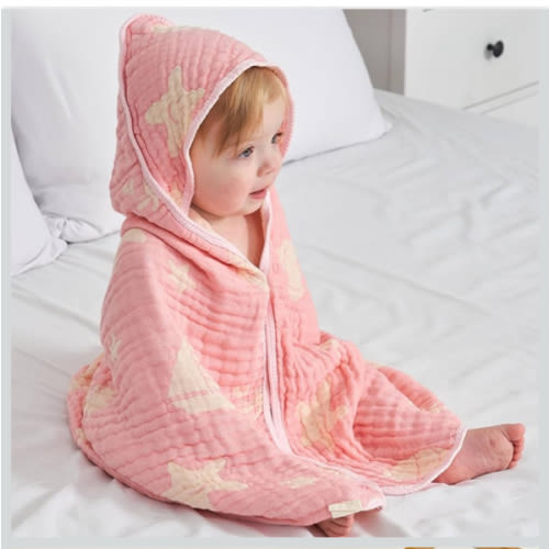 Ultra-Soft Muslin Baby Hooded Towel - 32 x 32 Inches, Ideal for Bath & Beach, Suitable for Both Boys & Girls from Newborns to Toddlers