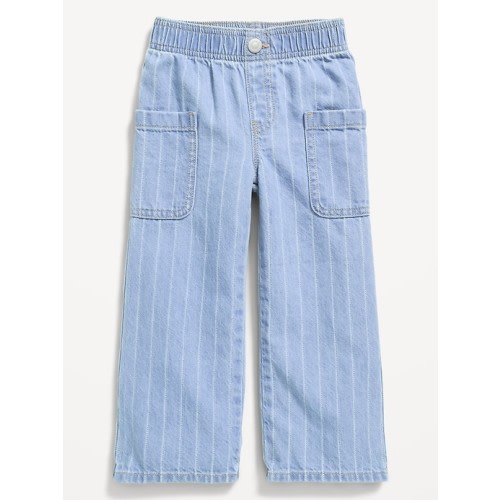 Pull-On Baggy Striped Wide-Leg Cargo Jeans for Toddler Girls