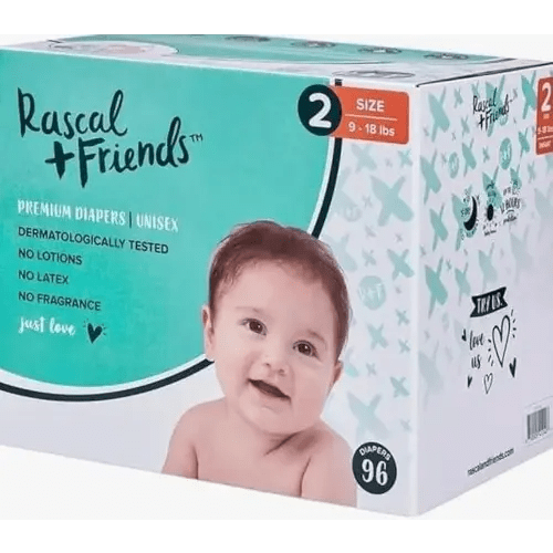 New Rascal & Friends Premium Diapers, Size 2, 96 Count, White, Pack of 1.