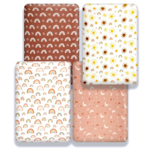 4 Pack Boho Crib Sheets Nursery Sheets Neutral Unisex Fitted Baby Standard Crib Sheets