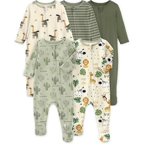 Yoofoss Baby Sleepers 5 Pack 100% Organic Cotton, Girl Boys Newborn Pajamas | Convenient 2-way Zipper Pjs for Baby Clothes, Infant Footie Pajamas for 0-3 3-6 6-9 Months Soft Sleep Newborn Essentials