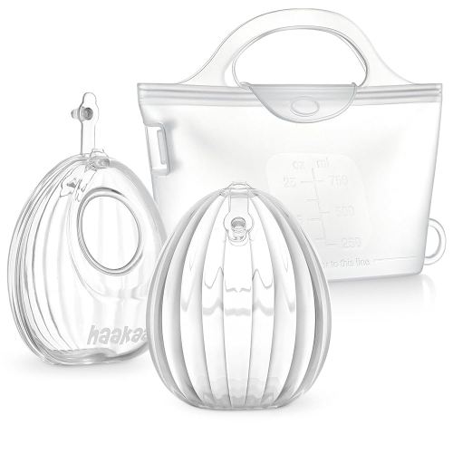 haakaa Wearable Silicone Breast Pump with Steriliser Bag, 2-in-1 Hands-Free Passive Breast Milk Catcher for Nursing Mom, Breastfeeding Essentials, 2-Pack 75ml Pumps & 1 Steriliser Bag, Frosted