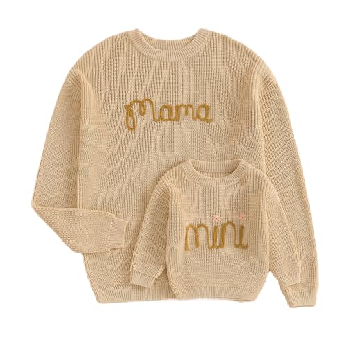 Mommy and Me Sweater Matching Family Outfit Long Sleeve Knit Sweater Pullover Mom and Baby Clothes