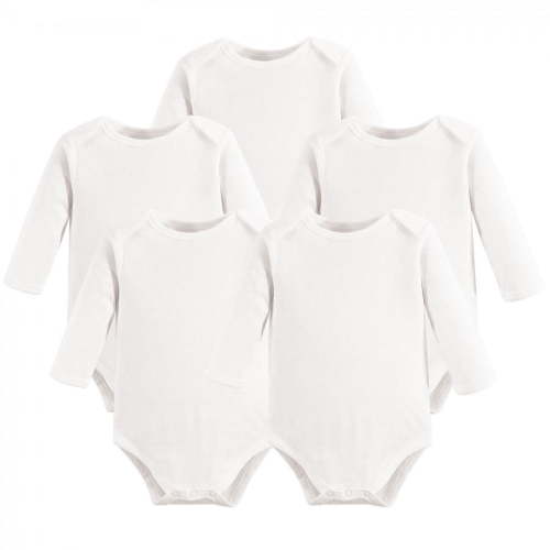 Touched by Nature Organic Cotton Long-Sleeve Bodysuits 5pk, White, 0-3 Months