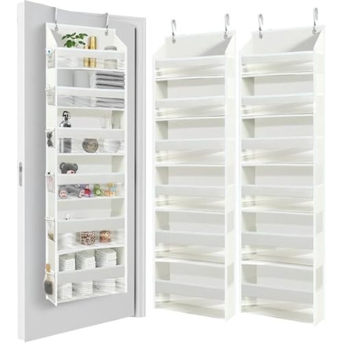 HOMELUX THEORY UPGRADED 6 Tiers Over The Door Organizer Hanging - 100D EXTRA THICK & 50lbs HUGE CAPACITY, 12 Side Mesh Pockets Over The Door Shoe Organizer, Hanging Closet Organizer (Ivory, 1pc)