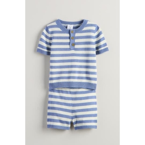 Stripe Short Sleeve Knit Henley & Shorts Set, 18M