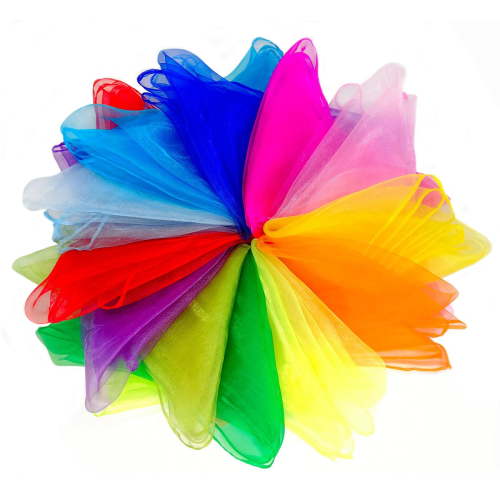 MODANU 24 Pcs Juggling Scarves for Kids Play Dance Music Scarfs Colorful Silk Actives Scarves Rhythm Band Scarves for Toddlers Children Movement(6 Assorted Colors)