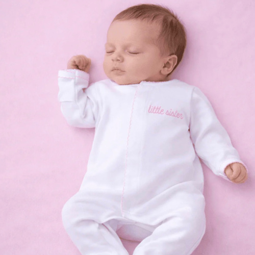 Baby Girl Little Sister Footie - Pima Cotton - Embroidered - Magnolia Baby