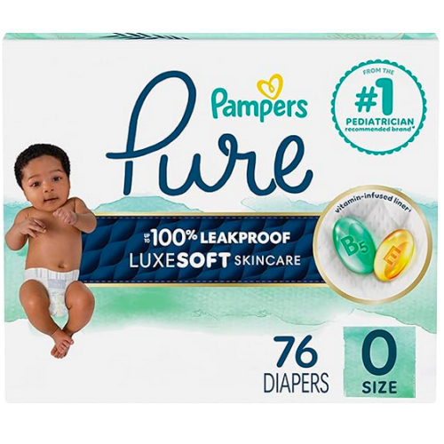 Pampers Pure Protection Unscented, Hypoallergenic Diapers (Size 0/Newborn) 76-count