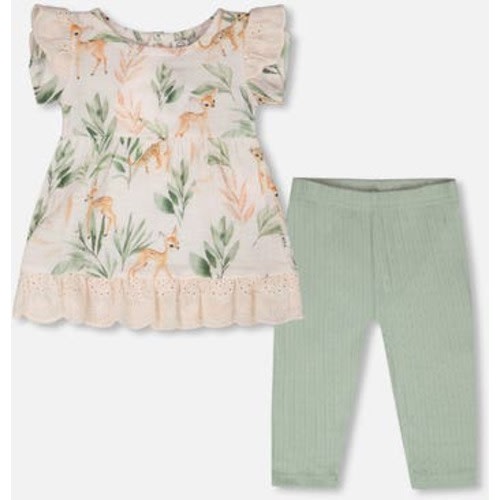 Muslin Tunic and Pointelle Leggings Set Peach Deer Print, 6M