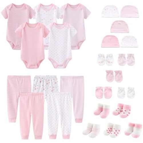 Unisex Newborn Baby Layette Set 25 Pack Bodysuits Pants and Accessories Infant Clothing Essentials
