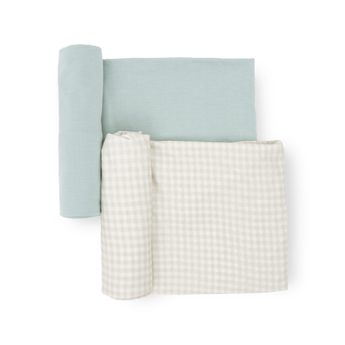 Stretch Knit Swaddle Blanket 2 Pack - Frost Green