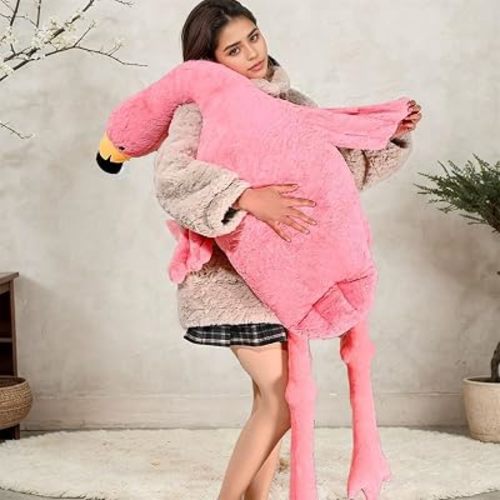 51.2in Flamingo Stuffed Animal Plush Pillow Cute Giant Plush Toy Soft Hugging Pillow Stuffed Animal for Kids Birthday